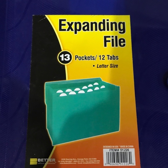 Expanding File 13 Pockets/12 Tabs~Letter Size No Closure With 17 Plastic Folders - Picture 2 of 9